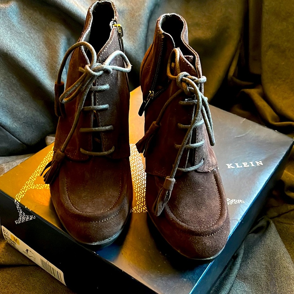Anne Klein Brown Suede Booties